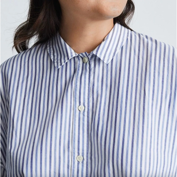 Everlane Woven Button Up Shirt Striped Blue XS Cotton Long Sleeve Collared Loose - Picture 5 of 10